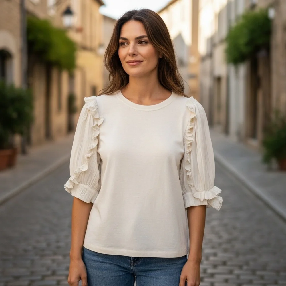 Sandro Women’s White Ruffled‎ Blouse Size S *2232